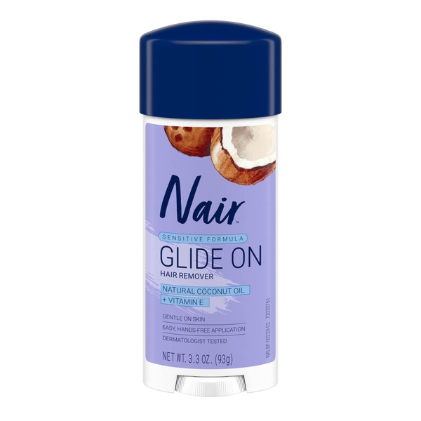 Nair Glides Away Sensitive Formula with Coconut Oil, for Bikini, Arms & Underarms, 3.3 oz.