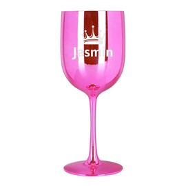 Herz & Heim® High Gloss Plastic Wine Goblet with Engraving 460 ml Pink Crown