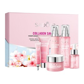 Collagen Sakura Brightening Moisture Lotion,Brighten Skin Tone Shiny Water Locking Moisturizing Delicate And Tender Skin,Collagen Sakura Moisturizing Revitalizing Six Piece Set,Best Gift:_Six Piece Set