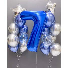 Number 7 Balloons 40 inch Blue Number Balloons for 7 Year Old Kids Party Decoration, 27 37 70th Birthday Balloons Decorative for Big Numbers (Dark Blue 7)