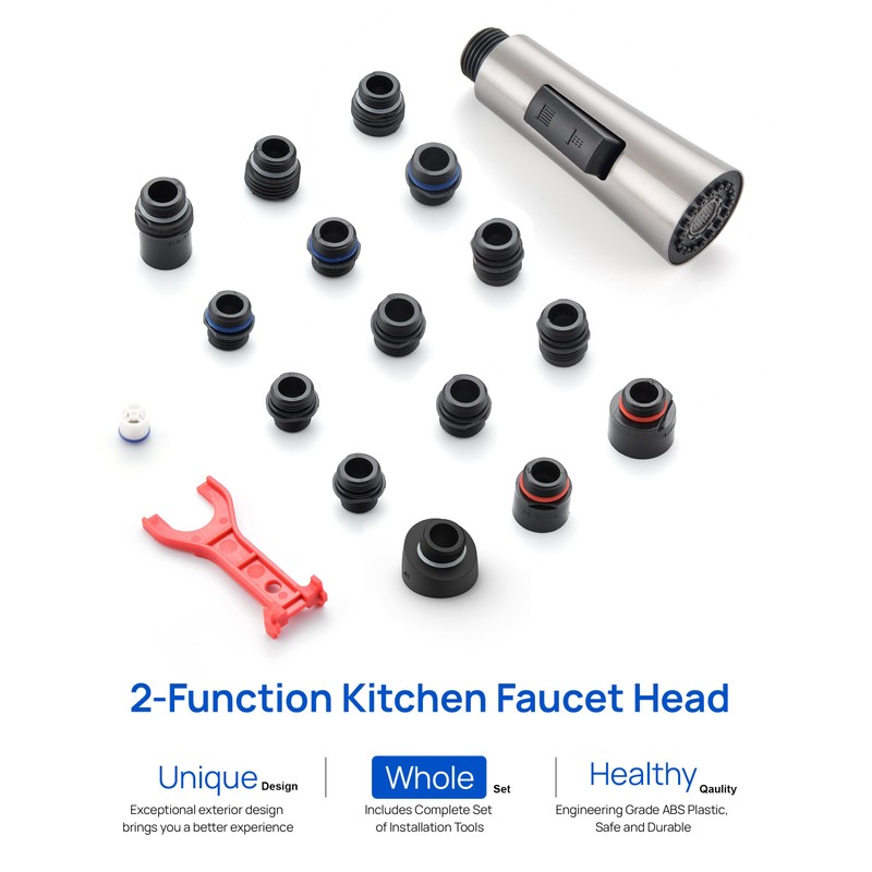 J-HVA Metal Kitchen Faucet Head Replacement, 2 Modes Pull Down