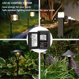 Malibu Low Voltage Landscape Transformer 200W Low Voltage Landscape Lighting Power Pack for Outdoor Spotlight Path Light Floodlight 120V to12V with Photo Sensor Timer and Weatherproof Shield
