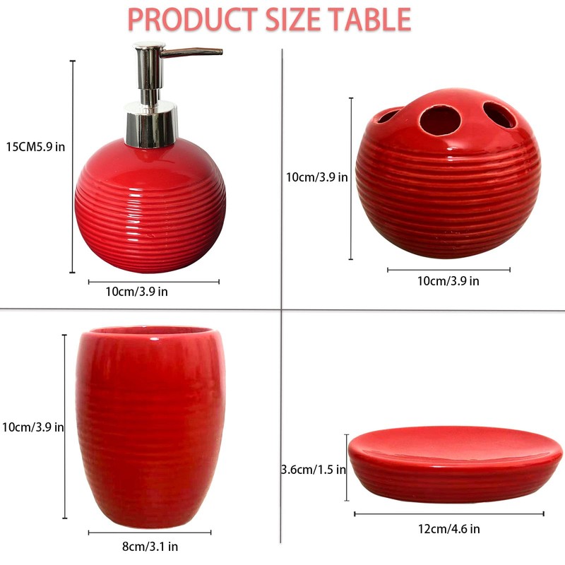 JHLAYKG Red Bathroom Accessories Set,4 Pcs Ceramic Bath Accessory Sets