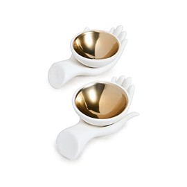 Jonathan Adler Eve Salt & Pepper Cellars, white & gold, "3.5"" w, 2.5"" d, 2.75"" h"