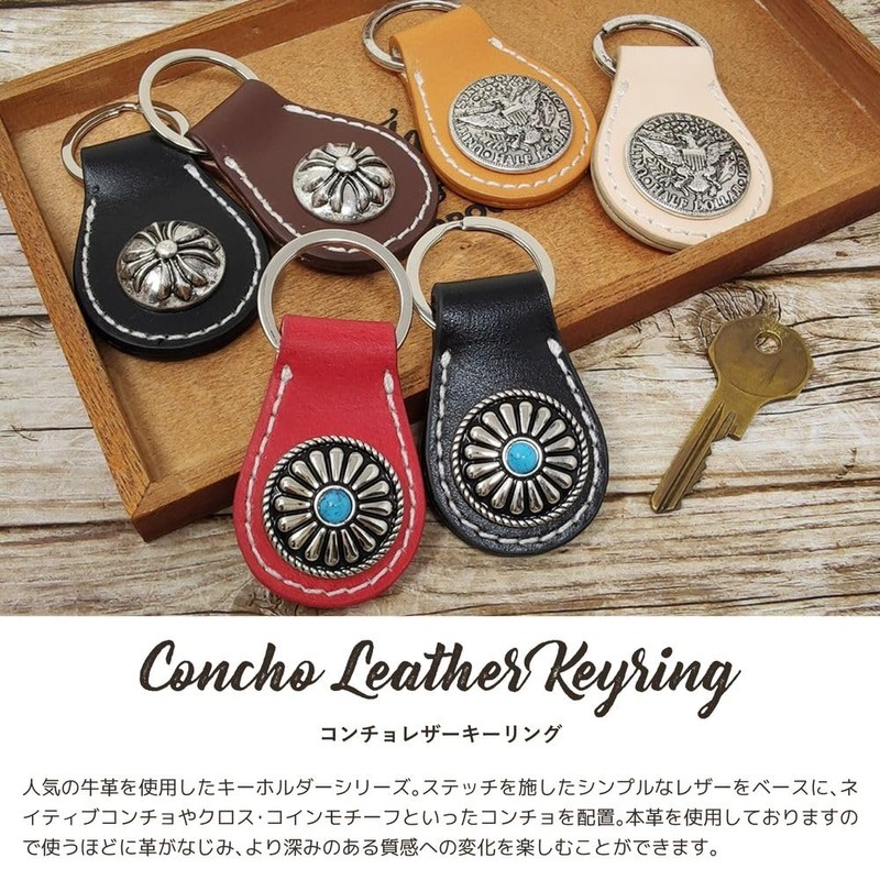 H.N.Z rclk-003 Men's Key Chain, Cowhide Leather, Concho, Native Key