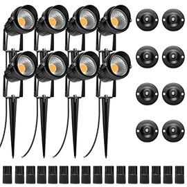 LightingWill 5W Landscape Lighting, Warm White 3000K-3500K, DC 12V LED Low Voltage Landscape Lights, IP65 Waterproof Pathway Lights for Outdoor Garden, Yard, Fence, House, Lawn, Tree, Flags (8 Pack)