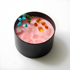 Love Glows Crystal Stone Candle Grass Wood Scent Eucalyptus Beautiful Stone Candle SelfCare Crystal Stone Candle Gemstone Infused, White, CSC-04