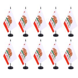 ZXvZYT California Flag Banner USA California Desk Flag Set Small Mini Calif. CA State Office Table Stick Flags with 12" Solid Pole Black Stand Base Decorations (12 Pack)