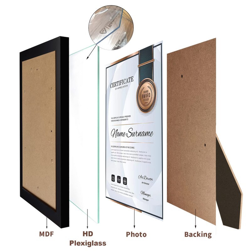 8.5x11 Certificate Document Picture Frame Set of 6, Black Diploma