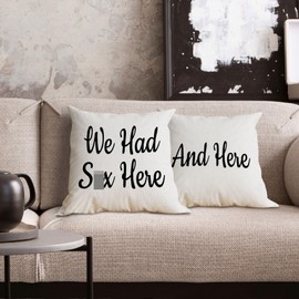 Voatok Funny Couple Quote We Had Here and Here Throw Pillow Case, 18 x 18 inch, Set of 2 Home Funny Adults Decor Cushion Cover, Gift Wife, Husband, Wedding, Couples' Gift Ideas, Gag Gift