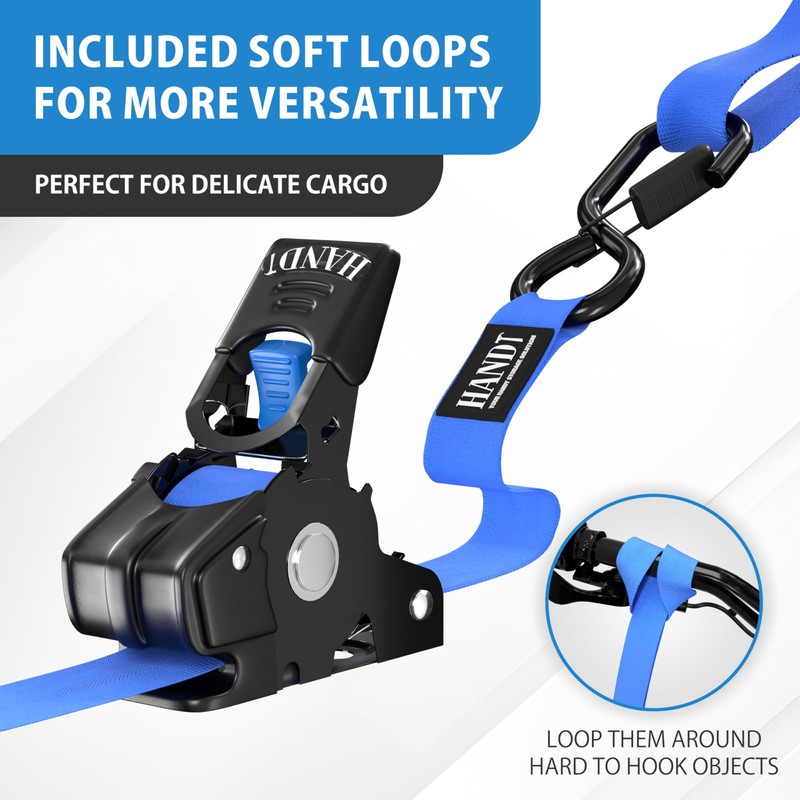 HandT USA Based Retractable Ratchet Straps (2PK) 1in x 6ft
