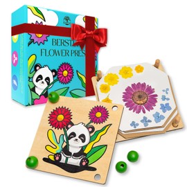 Berstuk Wooden Flower Press for Children (Panda) - Our Boys and Girls Flower Press Kit Measures 18cm x 18cm - Ideal Form of Arts and Crafts for Kids to Help Them Focus and Get Creative