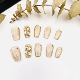 Generic Luxury Gem Custom Golden edge Press on nails,Reusable False Nails, Salon Acrylic Nail Kits 10pcs-Small