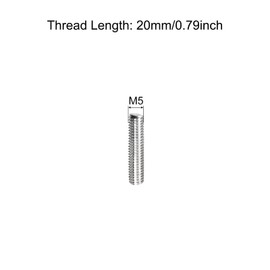 TOP-VIGOR 5Pcs M5-0.8 x 20mm Length Fully Threaded Rod, 304 Stainless Steel Right Hand Threads Rods, Fully Studding Rod Bar for Anchor Bolts, Clamps, Hangers and U-Bolts