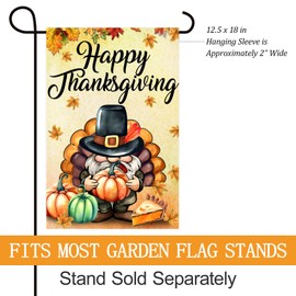Texupday Happy Thanksgiving Turkey Gnome Maple Leaves Decoration Autumn Pumpkin Harvest Garden Flag Farmhouse Outdoor Yard Banner 12" x 18"