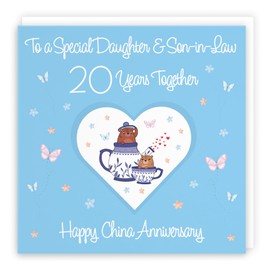Hunts England - Daughter & Son-in-Law 20th Anniversary Card - 20 Years - China Anniversary - Romantic Meadows - Fun Card - Luxury Twentieth Anniversary Card For Daughter And Son-in-Law