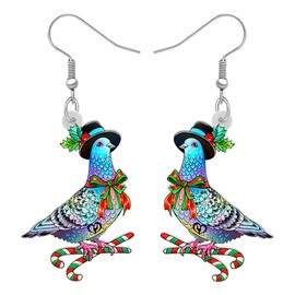RAIDIN Acrylic Creative Christmas Pigeon Earrings Jewelry Gifts for Women Girls Holiday Novelty Bird Earrings for Festival Party Bird Lovers Decorations (Candy Cane)
