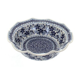 Blue Rose Polish Pottery Vintage Blue Daisy Medium Scallop Serving Dish