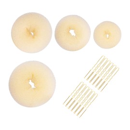 4pcs Hair Donut Hair Bun Shaper Set,4 Size Beige Donut Bun Maker With 12 Golden Bobby Pins,Blonde Doughnut Bun Hair Accessories Bun Shaper for Dancer Ballet Girls,Women,Extra-large,Large,Medium,Small