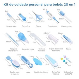 Kit de Cuidado de la Salud y Aseo para Bebés, 20 EN 1, Azul | Set de Cuidado del Cabello y Uñas con Bolsa, Accesorios Esenciales para Viajes en Casa, 