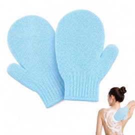 2 Pack Blue Exfoliating Wash Gloves - Body Scrub Mitts for Shower Bath Spa