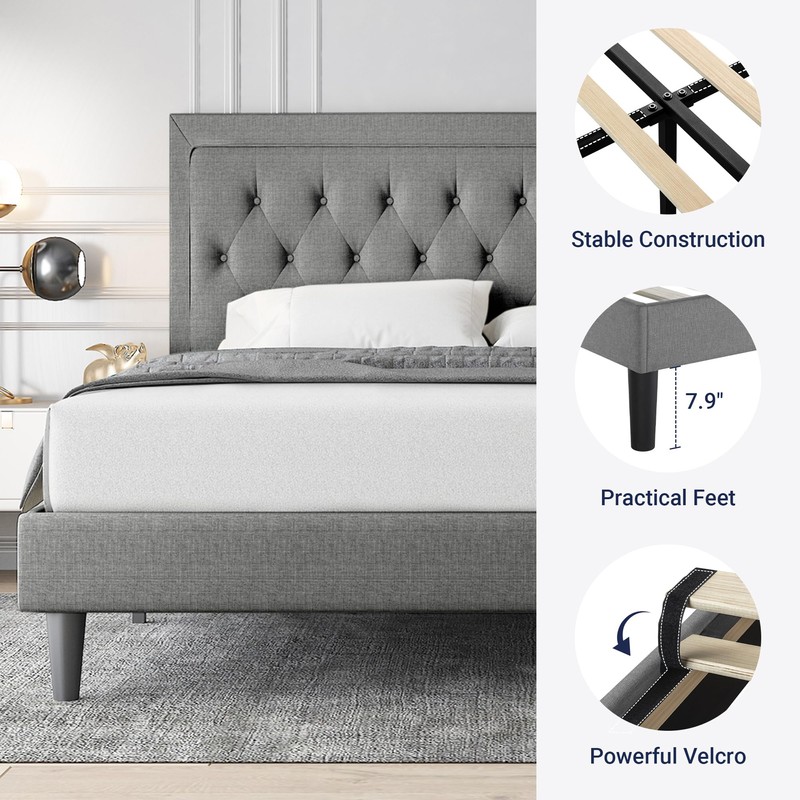 Allewie Full Size Upholstered Platform Bed Frame with Adjustable Headboard,