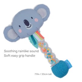 Taf Toys Koala Rainstick Sensory Baby Toy. Easy Grip Rain Stick Rattle Handle with Ribbons. Suitable for Babies 0 Months +