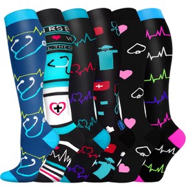 Hi Clasmix 6 Pairs Compression Socks for Women&Men-20-30mmhg Best for Circulation,Pregnancy,Media,Nurse,Running,Travel(Multicoloured 14,Small-Medium)