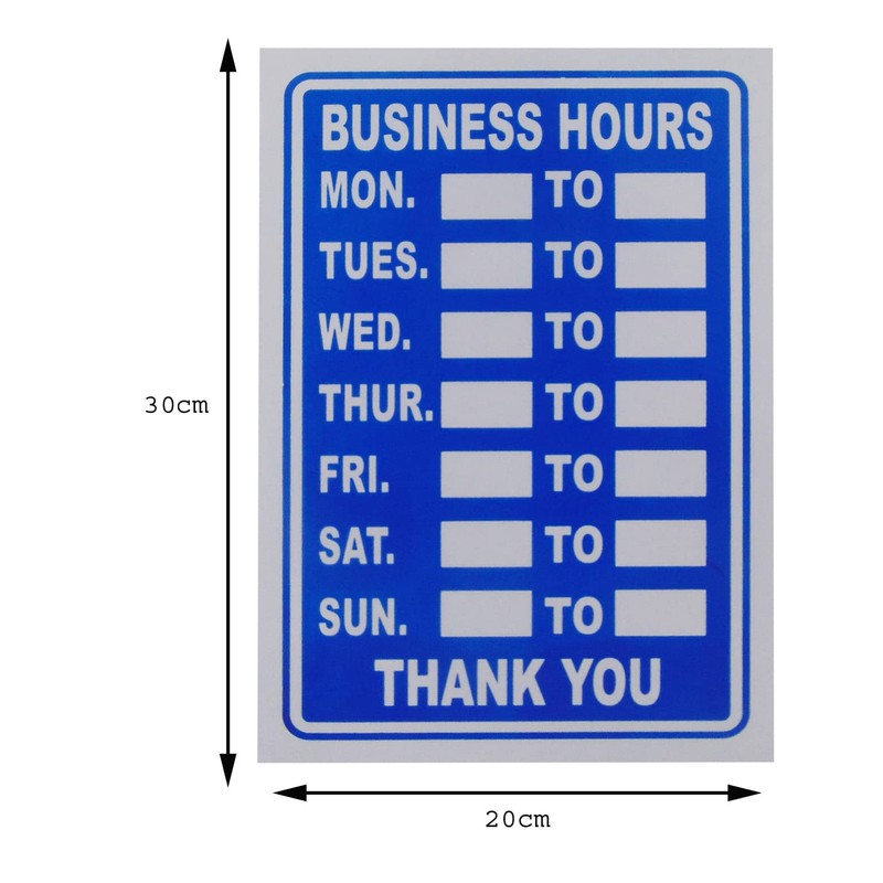 3 x Business Hours Sign Blue High Contrast Opening Closing
