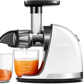 AMZCHEF ZM1501 Masticating Juicer with Quiet Motor, Cold press Juicer with Reverse Function, Easy to Clean with Brush for High Nutrient Fruit and Vegetable Juice, Red(Updated) - Colour: Pure White