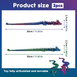 RCYHCY Pack of 2 3D Printed Dragon, 30 cm Dragon Toy, Crystal Dragon, Mysterious Dragon Toy, Mysterious Realistic Dragon Figures, Fidget Toy for Children Adults