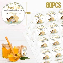 Winnie Thank You Stickers, Honey Jar Sticker Label, Adorable Pooh Baby Shower Decor Winnie Birthday Party Stickers - Please Check Your Jar Cover Size