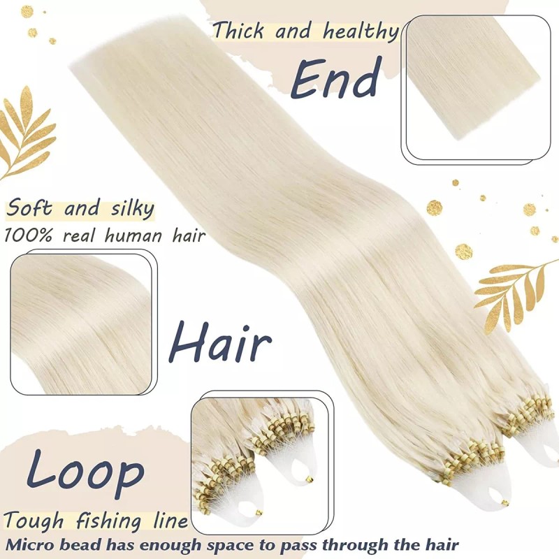 Ugeat Extensiones Cabello Natural 1gr 14in Rubio Blanco