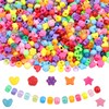 KAKW Pony Beads Shapes for Bracelet 1000 Pcs Plastic Star Beads for Friendship Bracelets 6x9mm Round Beads for Hair Braiding Flower Beads for Jewelry Making (Multicolour Pony Beads Shapes)