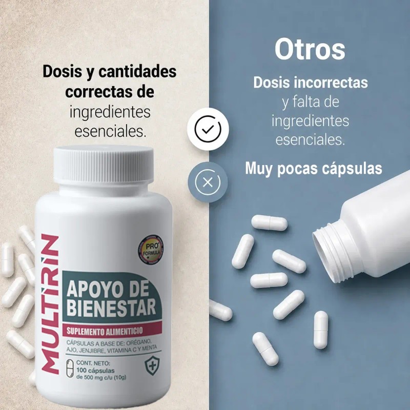Multirin 100 Cápsulas Orégano Ajo Jengibre Vitaminac Menta
