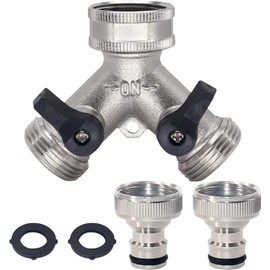 Wzzy Gurden 2 Way garden Hose Splitter,Garden Hose Splitter, Y Valve, Two Way Tap Connector with 2 x3/4" Quick Connector, 3/4" Tap Y Splitter Brass Hose Connector