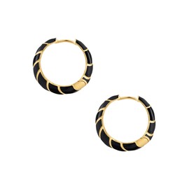 Glanzstücke München Women's Creole Earrings 925 Sterling Silver Yellow Gold-Plated 14 Carat with Black Enamel Silver Hoop Earrings, Silver