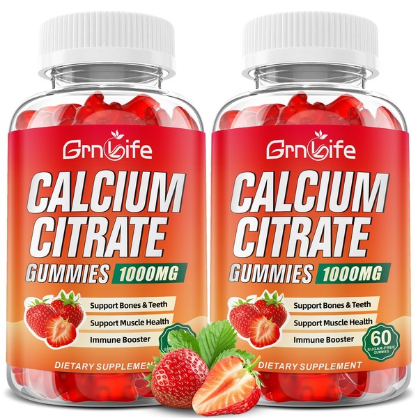2 Pack Calcium Citrate Gummies, Sugar Free Calcium Citrate 1000mg