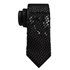 DiBanGu Shiny Black Sequin Slim Tie Set,Mens Solid Skinny Necktie and Pocket Square for Wedding Party