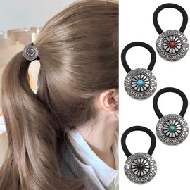 Boho Metal Hair Ties Ponytail Holders for Women Girls, Hair Ties No Damage Hair Accessories for Women Girls Elegant Y2K Retro Style Turquoise Inspired Designs