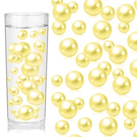 ZEBMOON 100PCS Light Yellow Faux Pearls Beads for Centerpiece Vases, Vase Filler Faux Pearls, No Holes Filler Beads for Easter Party Anniversary Birthday Wedding Table Decor, 14/20/30mm