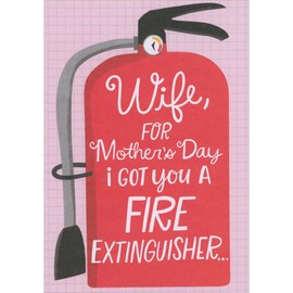 Designer Greetings Red Fire Extinguisher on Pink Background with Thin Gray Grid Funny/Humorous 3D Pop Up Mother's Day Card for Wife