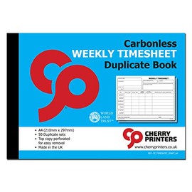 Cherry Carbonless NCR Weekly Timesheet Duplicate Book A4 50 Sets