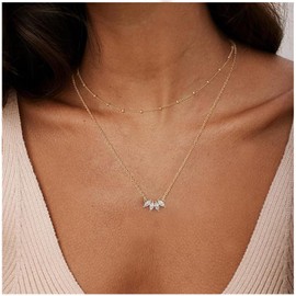 LIHELEI Necklaces for Women, Delicate Leaf Layer Necklace S925 Plated Layered CZ Necklace, Simple Diamond Necklaces for Women, Trendy Jewellery Gifts for Girls, Cubic Zirconia