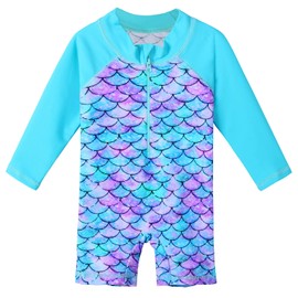 XFGIRLS Girls One Piece Zip Sunsuit UPF 50+ Sun Protection Quick-Dry Swimsuit Green Fishscale, 1-2T