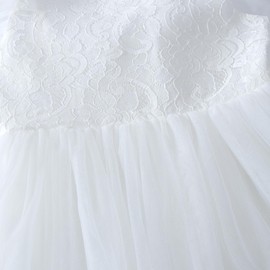 Little Girl A-Line Straight Tulle Tutu Dress Tie Back Summer Sleeveless Lace Flower Girl Dress for Birthday Party White 5-6T