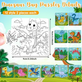 Realspring 24 Pack Dinosaur Color Your Own Jigsaw Puzzles for Kids Ages 3-5, 4-6, 6-8, Coloring Crafts DIY Paper Puzzles Party Favors Gifts for Toddler Children Learning & Education Toys