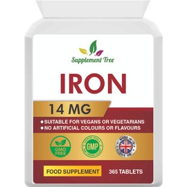 Iron Tablets High Strength 14mg | 365 Vegan Tablets (One Year Supply) | Contributes to The Reduction of Tiredness & Fatigue | Iron Supplements for Men & Women | Easy to Swallow Iron Pills | UK Made