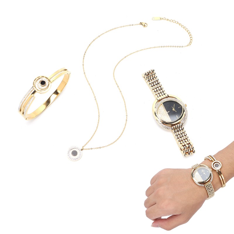Business Style Women Watch Bracelet Necklace Set Anniversary Birthday Gift