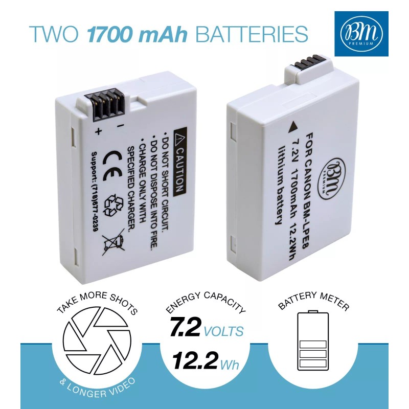 BM LPE8 2X Batteries & Charger For Canon EOS Rebel